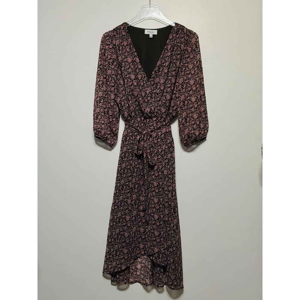 GILLI LONG SLEEVE FLORAL MIDI DRESS SIZE MEDIUM